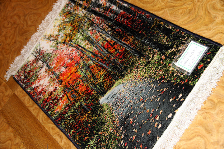 じゅうたん紅葉の風景、自然景色のペルシャ50102、ペルシャ絨毯壁掛け、サイズ:71x51cm(フサ含まず)