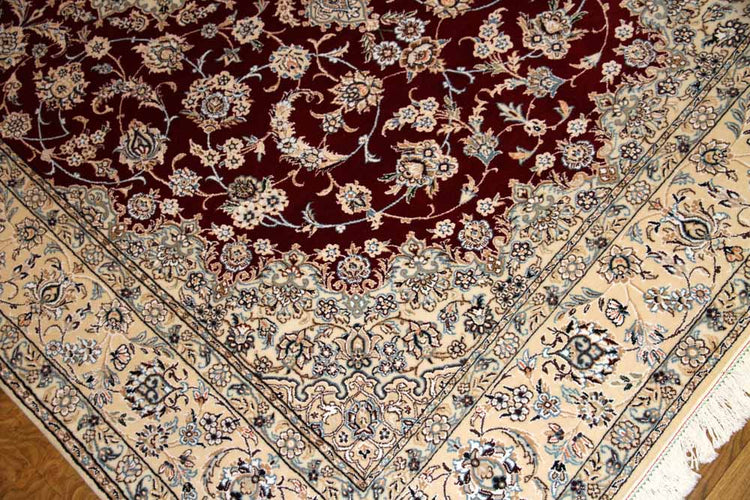 リビングカーペットのペルシャ手織り絨毯ナイン赤い色59030、サイズ:303x197 CM(フサ含まず)