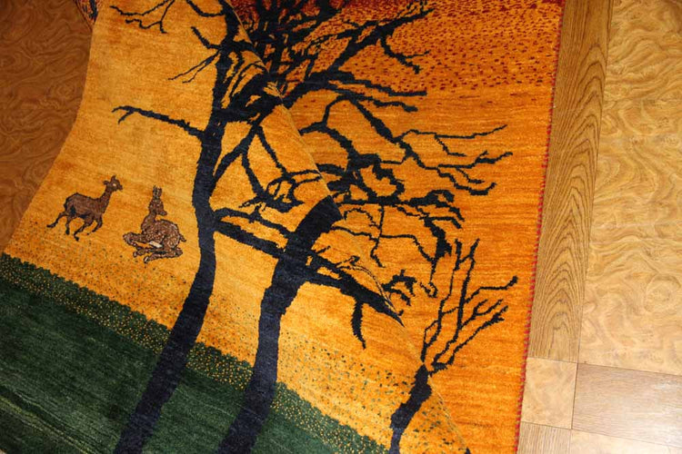 おしゃれ手織りペルシャギャッベソファー前のオレンジ色18105、サイズ:205x146 CM (フサ含まず)