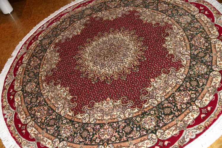 最高級ペルシャ絨毯丸い形タブリーズマヒデザイン29888、サイズ:152x152cm(フサ含まず)