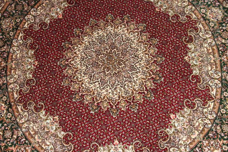 最高級ペルシャ絨毯丸い形タブリーズマヒデザイン29888、サイズ:152x152cm(フサ含まず)