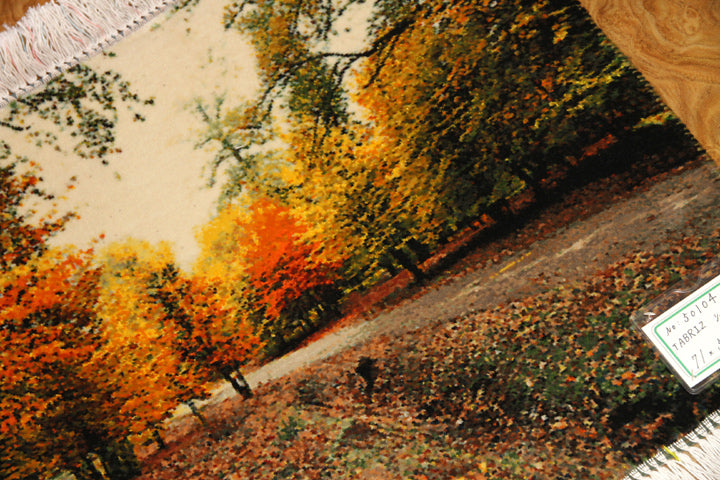 紅葉絨毯、秋の風景タペストリーペルシャ絨毯50104、秋のじゅうたん,オータムピクチャー、サイズ:71x53cm(フサ含まず)
