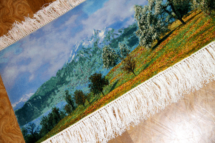 mountain view carpet 山の景色絨毯50101、絨毯山デザイン、山模様カーペット、サイズ:118x44CM