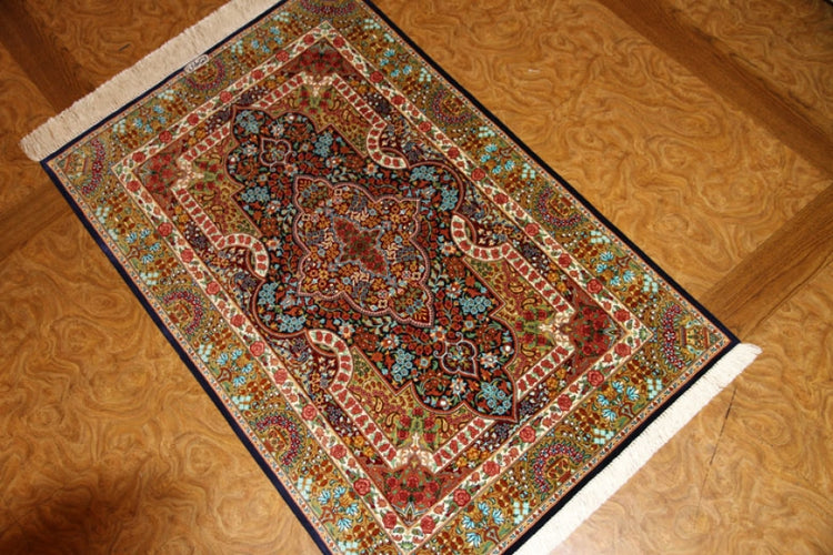 シルクの玄関マットカラフルなペルシャ絨毯56094、サイズ:117x76cm