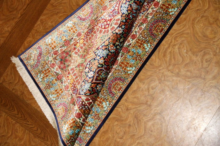 シルクの玄関マットカラフルなペルシャ絨毯56094、サイズ:117x76cm
