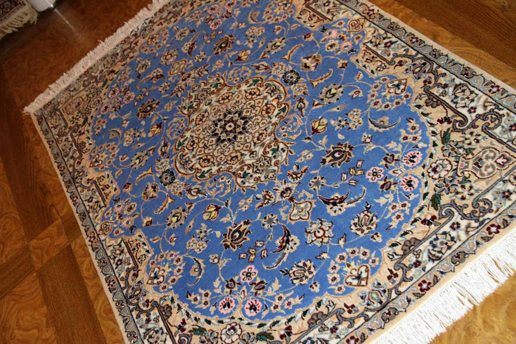 ペルシャじゅうたんナインブルー憧れの色彩ペルシャ玄関絨毯21192、サイズ:121x84 CM