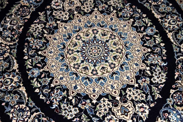 ペルシャ絨毯ナイン、シックな紺の色彩ラグサイズ530808,サイズ:200x150 CM