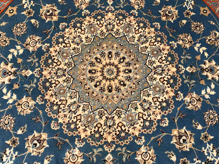 丸いセンターラグペルシャ絨毯、円形のブルー色ナイン産1810156 サイズ:円形 直径166x166CM