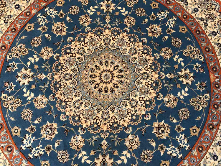 丸いセンターラグペルシャ絨毯、円形のブルー色ナイン産1810156 サイズ:円形 直径166x166CM