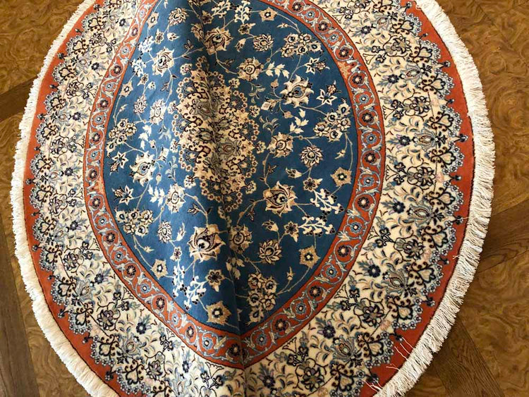 丸いセンターラグペルシャ絨毯、円形のブルー色ナイン産1810156 サイズ:円形 直径166x166CM