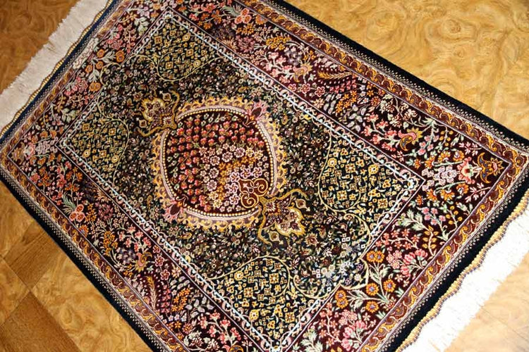 逸品の手織りペルシャ絨毯シルクの玄関マット56034、サイズ: 90x60 CM