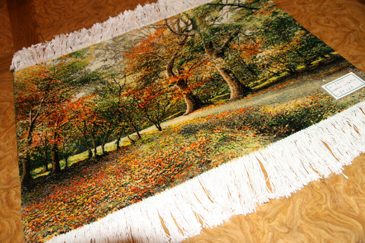 オータムの風景でペルシャ手織り絨毯50111、景色絨毯、風景絨毯、サイズ:84x60cm(フサ含まず)
