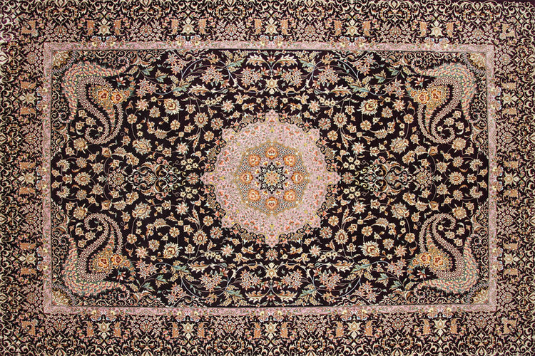 最高級ペルシャ絨毯シルク100%ラグサイズ60007、サイズ:192x134 cm(フサ含まず)