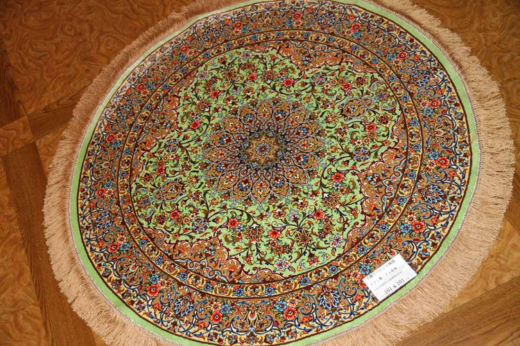 ペルシャ絨毯の丸、シルク手織りクム産地2456261、サイズ: 101x101cm