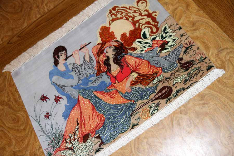 ピクチャーデザインシルククムペルシャ絨毯50011,サイズ:59x43 CM