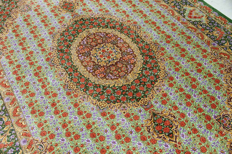 最高級手織りシルクリビングペルシャ絨毯6平米555601、絹じゅうたん,サイズ:300x200 CM (フサ含まず)