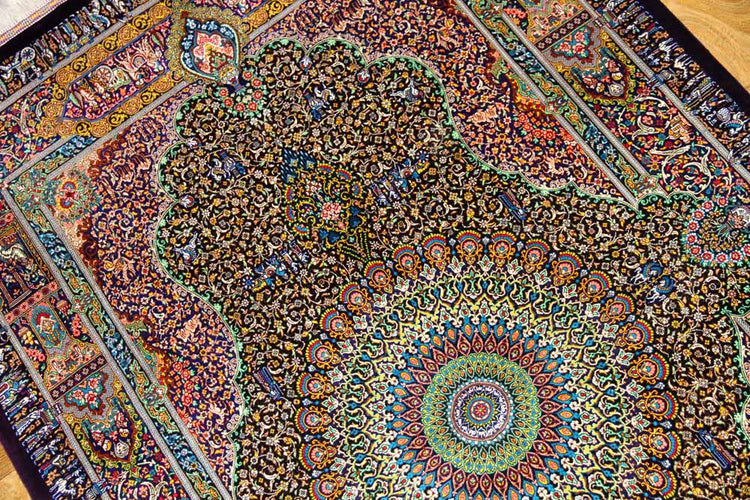 ジャムシディー有名工房センターラグ、手織りペルシャ絨毯60025,サイズ:160x101 CM (フサ含まず)