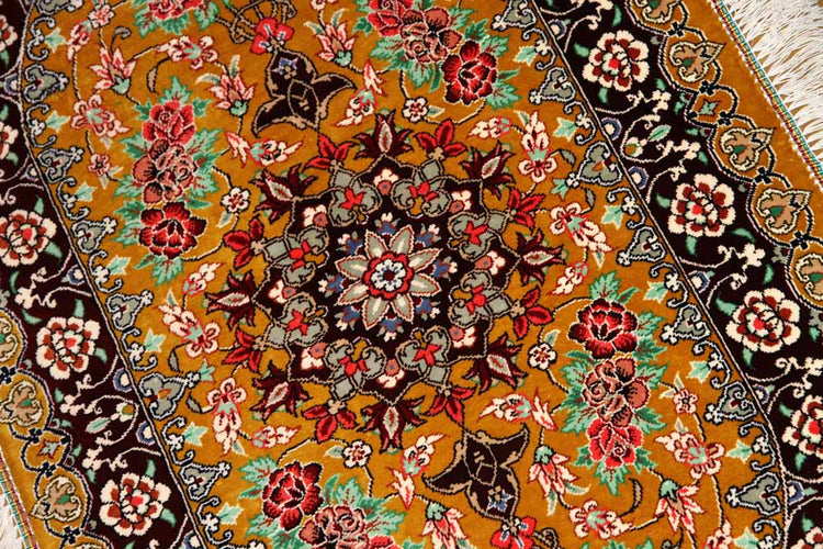 マンションサイズの玄関マット楕円形手織りペルシャ絨毯シルク60054、サイズ:89x56 CM