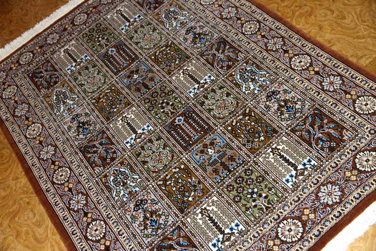 イラン製ペルシャ絨毯手織りセンターラグクムウールA167000、サイズ:150x104CM (フサを含まず)