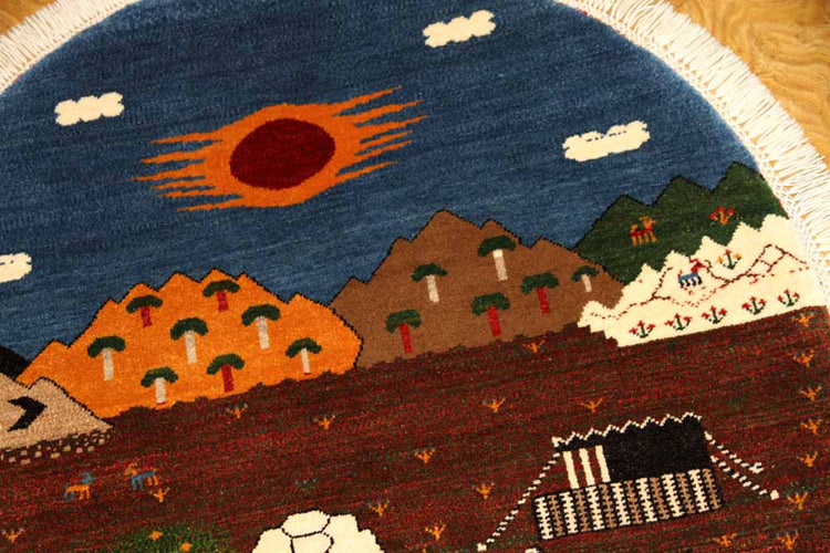 おしゃれ丸ギャッベ、手織りオリジナルペルシャギャッベ37172 , サイズ:100x100 CM