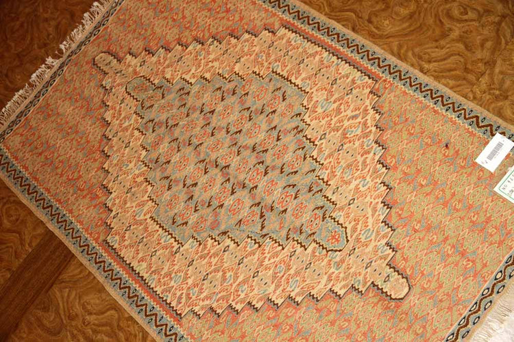 高級手織りペルシャキリムセネ産地ウール46518、サイズ:111x75CM(フサ含まず)