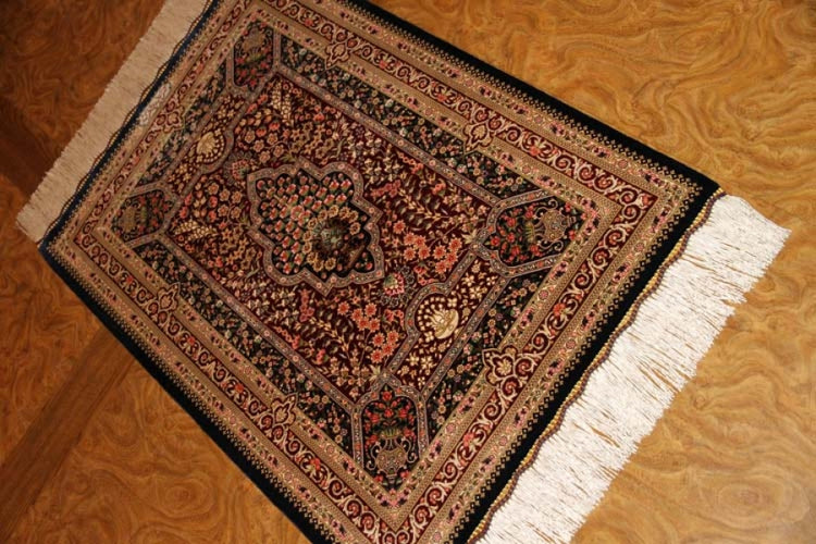 玄関マット、有名工房ペルシャ絨毯シルクトップクオアリティー56033、サイズ: 89x62 CM