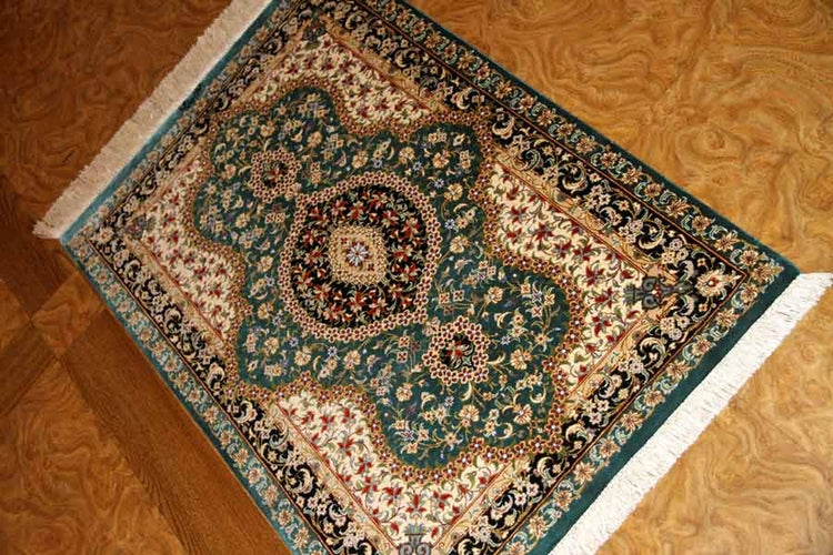 可愛い玄関マットシルク手織りぺるしゃジュウタン56006、サイズ: 89x60 CM