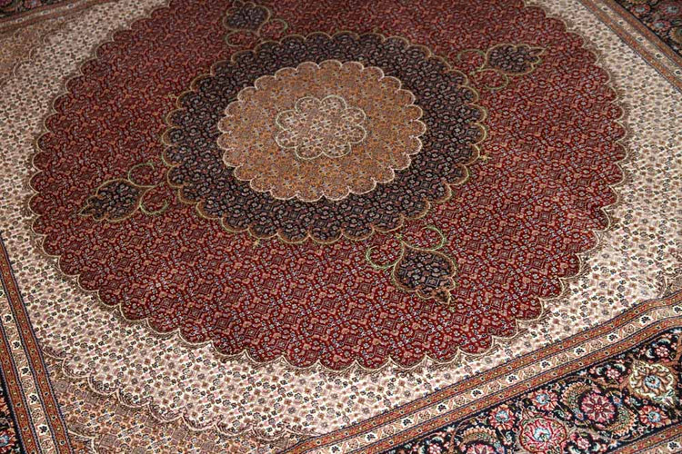 正方形リビングペルシヤ絨毯タブリズ赤い75155、レッドジュウタン、サイズ:205x200 CM (フサ含まず)
