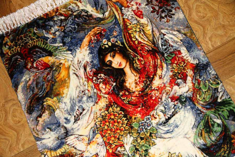 ペルシャ絨毯のタブリーズ珍しいピクチャー模様55354、farshchiyan carpet design、サイズ:80x57 CM