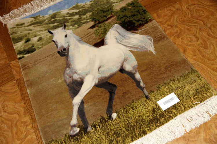 白馬絨毯、ペルシャ絨毯タブリーズピクチャー模様55357、サイズ:75x59 CM