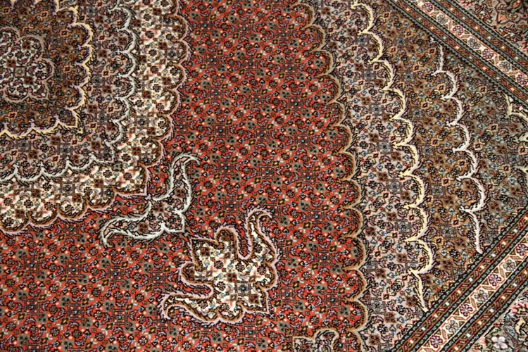 人気デザインマヒ模様タブリーズ産地ラグ57046、フロアーラグペルシャ、サイズ:213x155cm(フサ含まず)
