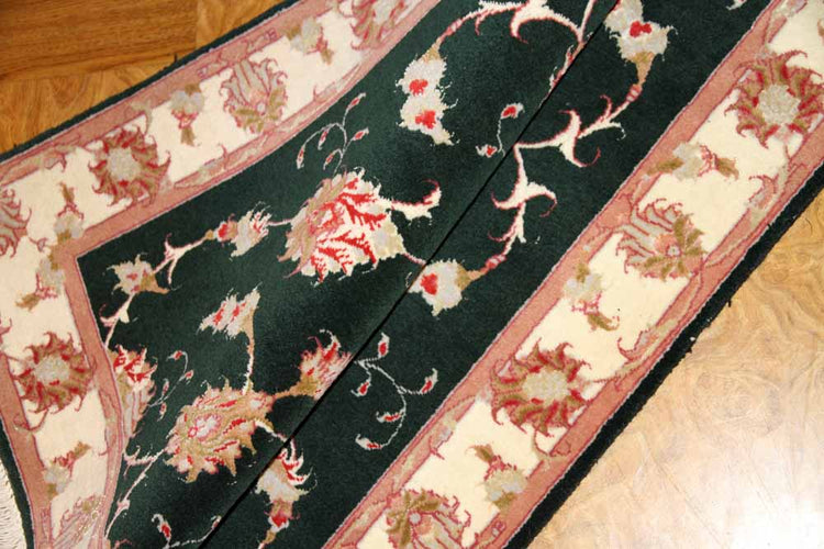 輸入手織りペルシャ絨毯タブリーズ、ウール&シルク3075、サイズ:123x75cm(フサ含まず)