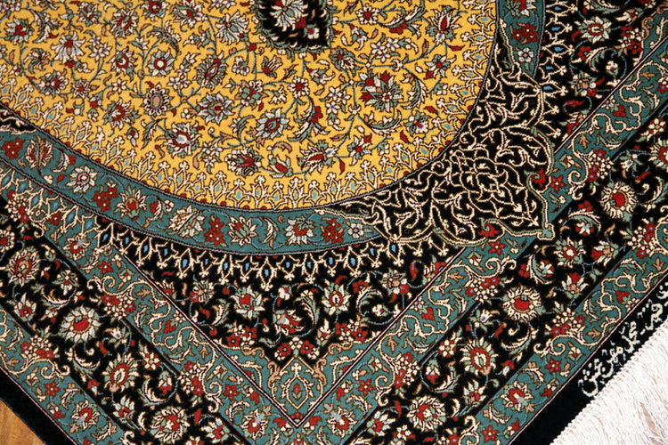 最高級手織りシルクのペルシャ絨毯イラン直輸入48044、サイズ:120x77cm、