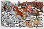 小さいハンティングデザインペルシャ絨毯手織り49008、サイズ：58x39ｃｍ