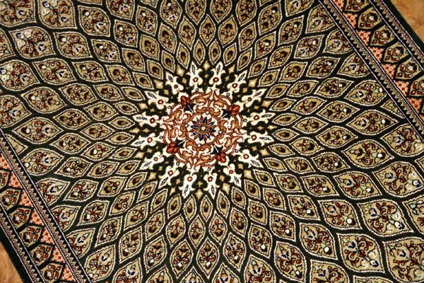 シックな玄関マット、オリエンタルラグマットペルシャ絨毯49031,クム、シルクサイズ：96x60 CM