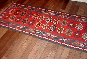 キリムキッチンマットアクセントラグ189000、サイズ：222x90ｃｍ（フサ含まず）
