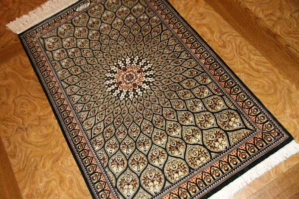 シックな玄関マット、オリエンタルラグマットペルシャ絨毯49031,クム、シルクサイズ：96x60 CM