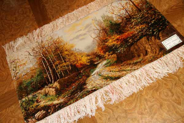 自然の風景ペルシャ絨毯タペストリー49116,サイズ：96x50ｃｍ（フサ含まず）