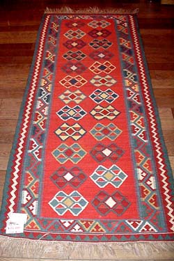 キリムキッチンマットアクセントラグ189000、サイズ：222x90ｃｍ（フサ含まず）