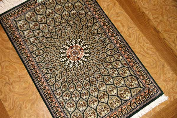 シックな玄関マット、オリエンタルラグマットペルシャ絨毯49031,クム、シルクサイズ：96x60 CM