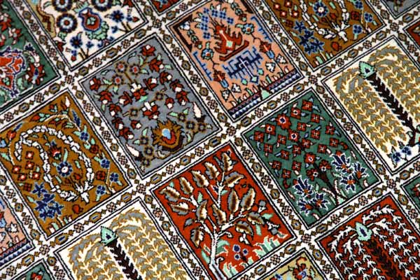 ヘシティーデザイン和風シルクペルシャ絨毯、クム産地イラン輸入49080、サイズ：150x100 CM（フサ含まず）