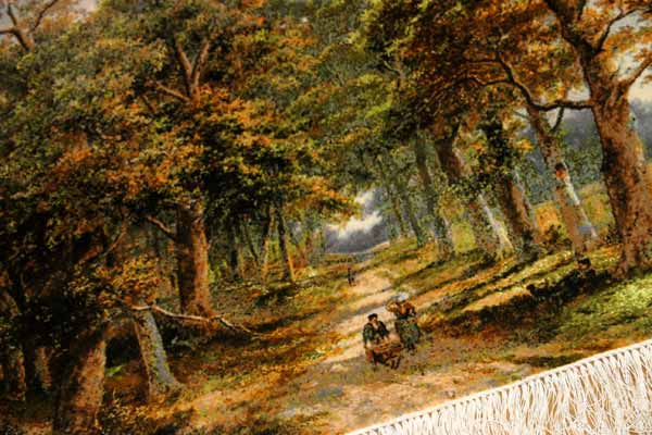 ペルシャ絨毯ピクチャー模様自然風景49109,サイズ：96x65ｃｍ（フサ含まず）