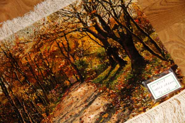 イランの森じゅうたん、ペルシャ絨毯タペストリータブリーズ自然風景49108、サイズ：70x46 CM