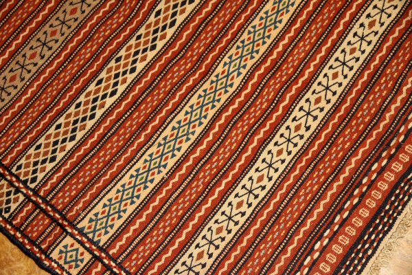 イラン直輸入カラートキリムのソファー前4438、サイズ：200x140 ｃｍ（フサ含まず)