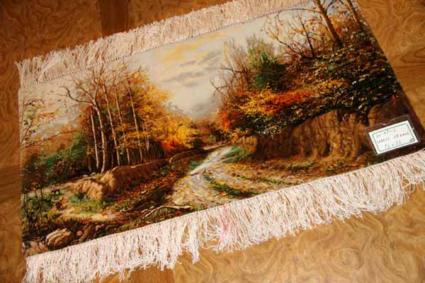 自然の風景ペルシャ絨毯タペストリー49116,サイズ：96x50ｃｍ（フサ含まず）