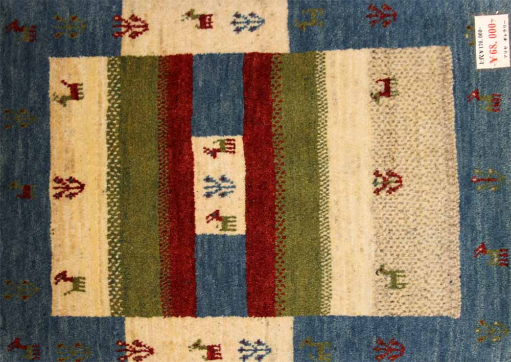 代表的なギャッベ模様、コルデスタンの高品質ギャッベ197210、サイズ：86x65ｃｍ（フサ含まず）