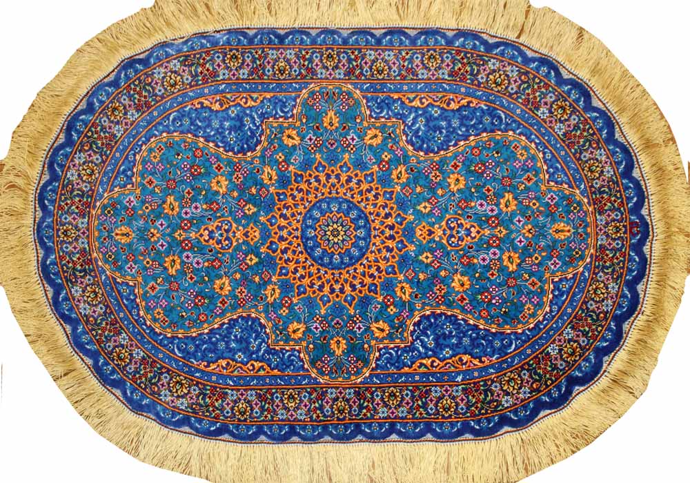 ペルシャ絨毯シルク珍しい楕円形高品質の綺麗な特別注文145952、サイズ：90x58 CM、