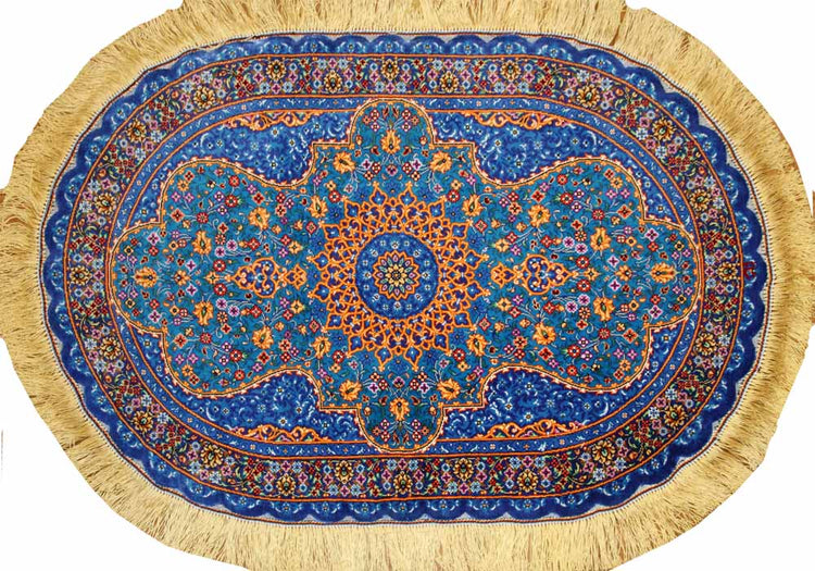 ペルシャ絨毯シルク珍しい楕円形高品質の綺麗な特別注文145952、サイズ：90x58 CM、