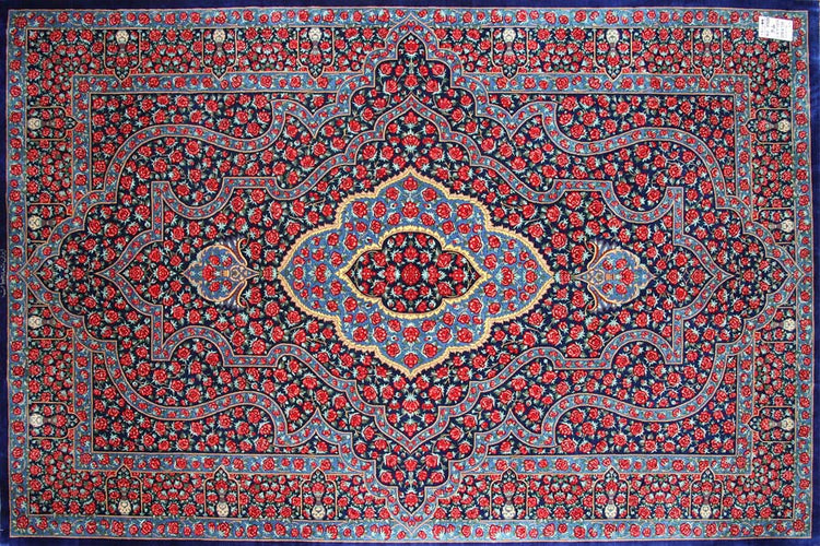 ハンドメイドシルクラグペルシャ絨毯クム57020、高級シルクラグ、サイズ：208x135ｃｍ（フサ含まず）　