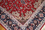 ペルシャ伝統のイスファハン町カーペット99432レッドカーペット、イラン絨毯、サイズ：241x155ｃｍ（フサ含まず）